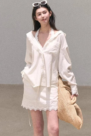 Lyocell Embroidered Draped Skirt Set-Up