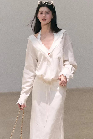 Lyocell Embroidered Draped Skirt Set-Up