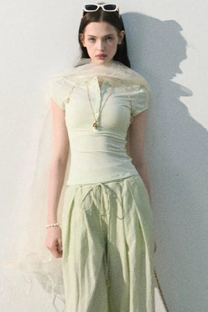 Lyocell Embroidered Polo Top