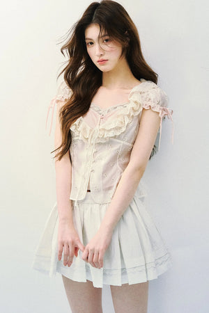 Lyocell Embroidered Puff Sleeve Blouse
