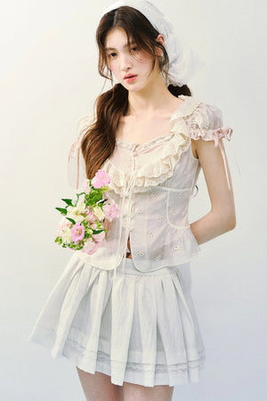 Lyocell Embroidered Puff Sleeve Blouse