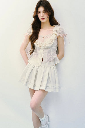 Lyocell Embroidered Puff Sleeve Blouse