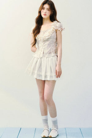 Lyocell Embroidered Puff Sleeve Blouse