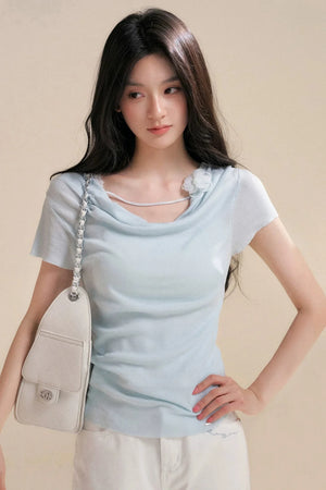 Lyocell Flower Pleated Top