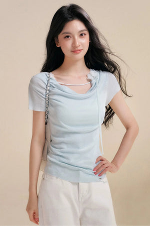 Lyocell Flower Pleated Top
