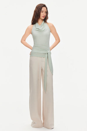Lyocell Halter Neck Sleeveless Tie Waist Top