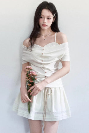 Lyocell Jacquard One-Shoulder Top Set-Up