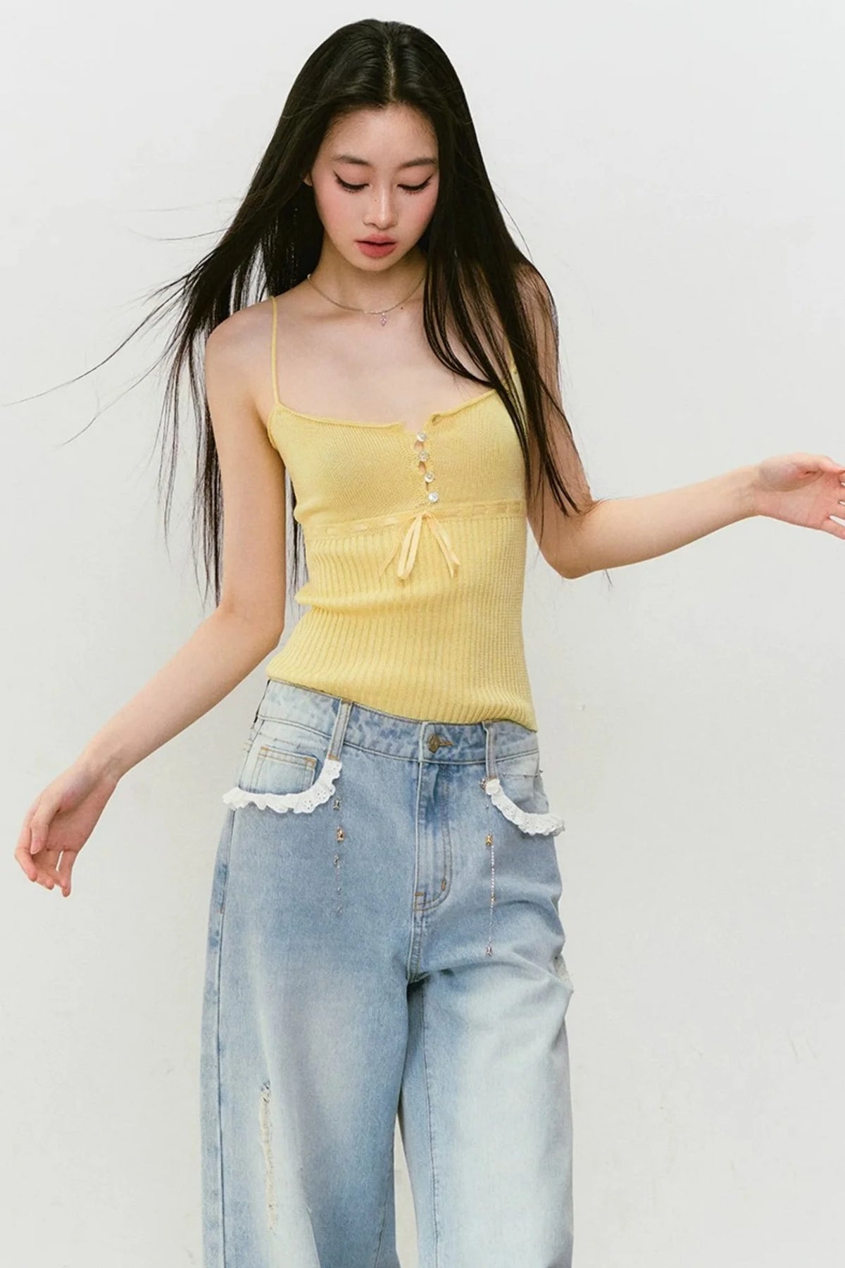 Lyocell Knit Ribbon Camisole