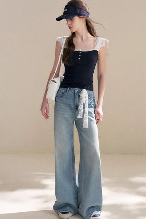 Lyocell Lace Trim Knit Top