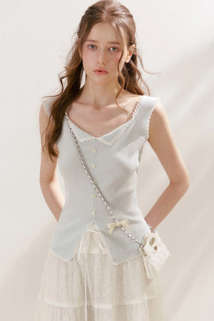 Lyocell Lace Trim Knit Vest