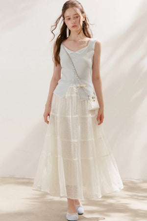 Lyocell Lace Trim Knit Vest