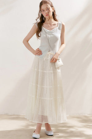 Lyocell Lace Trim Knit Vest