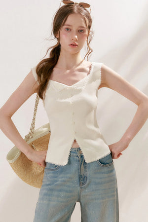 Lyocell Lace Trim Knit Vest