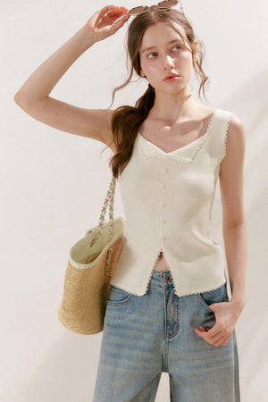Lyocell Lace Trim Knit Vest