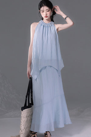 Lyocell Lace-Up Halter Top and Skirt Set
