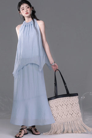 Lyocell Lace-Up Halter Top and Skirt Set