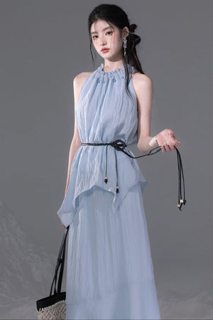 Lyocell Lace-Up Halter Top and Skirt Set