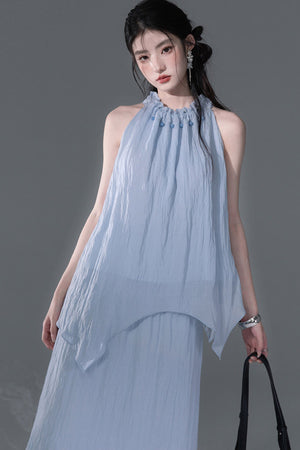 Lyocell Lace-Up Halter Top and Skirt Set