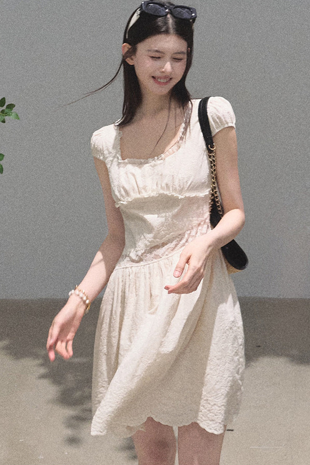 Lyocell Lace Waist-Cinching Dress