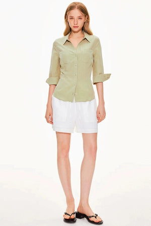 Lyocell Linen V-Neck Blouse