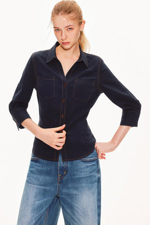 Lyocell Linen V-Neck Blouse