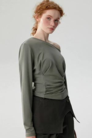 Lyocell Long-Sleeve One-Shoulder Top