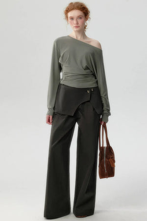 Lyocell Long-Sleeve One-Shoulder Top