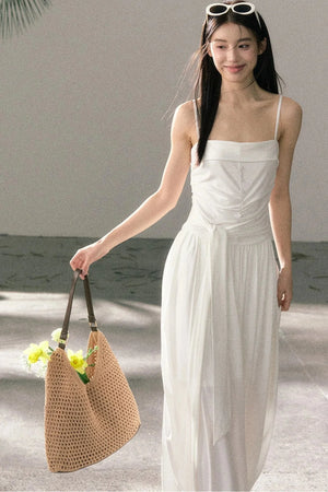 Lyocell Pleated Strap Dress
