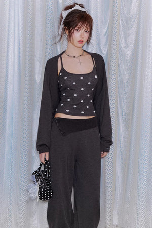 Lyocell Polka Dot Cardigan Camisole Set-Up
