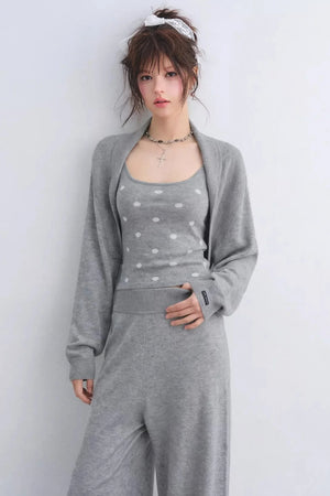 Lyocell Polka Dot Cardigan Camisole Set-Up