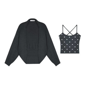 Lyocell Polka Dot Cardigan Camisole Set-Up