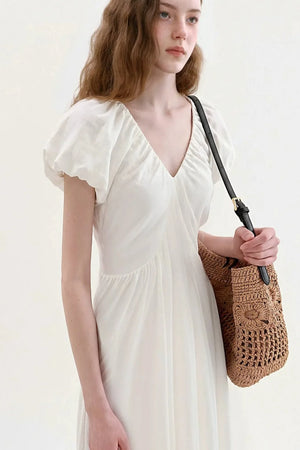 Lyocell Puff Sleeve Dress