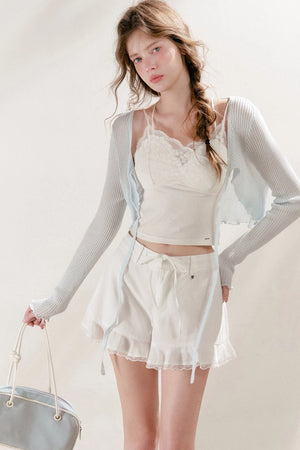Lyocell Ruffled Tie-Front Cardigan