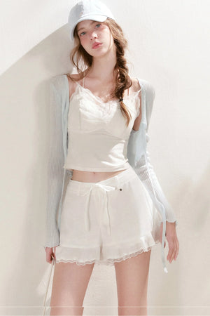 Lyocell Ruffled Tie-Front Cardigan