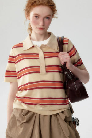 Lyocell Striped Polo Top