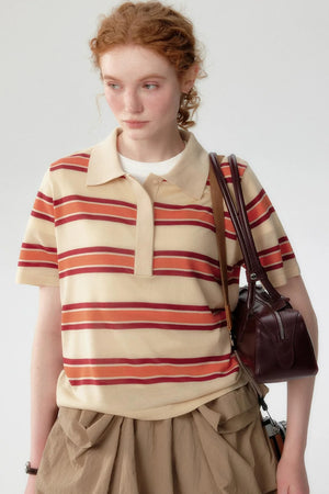 Lyocell Striped Polo Top