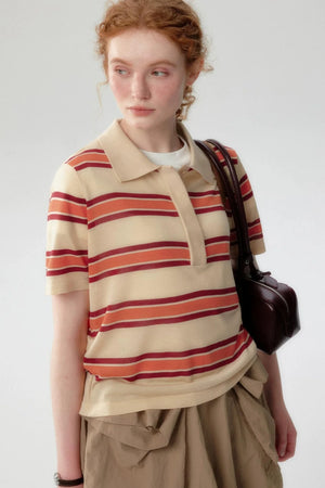 Lyocell Striped Polo Top