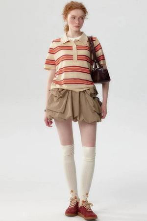 Lyocell Striped Polo Top