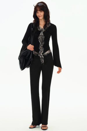 Lyocell Wool Leopard Bell-Sleeve Blouse