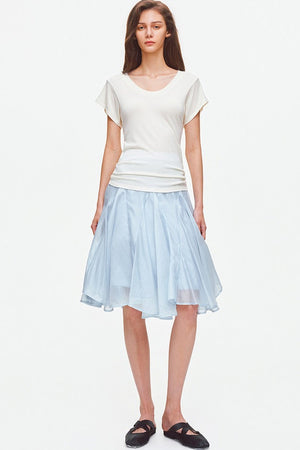 Lyocell Wool U-Neck Flutter Sleeve Top