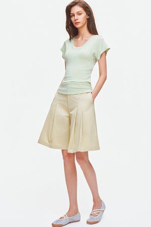 Lyocell Wool U-Neck Flutter Sleeve Top