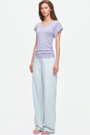 Lyocell Wool U-Neck Flutter Sleeve Top