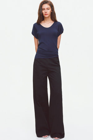 Lyocell Wool U-Neck Flutter Sleeve Top