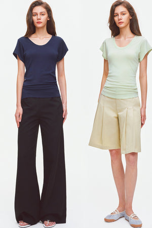 Lyocell Wool U-Neck Flutter Sleeve Top