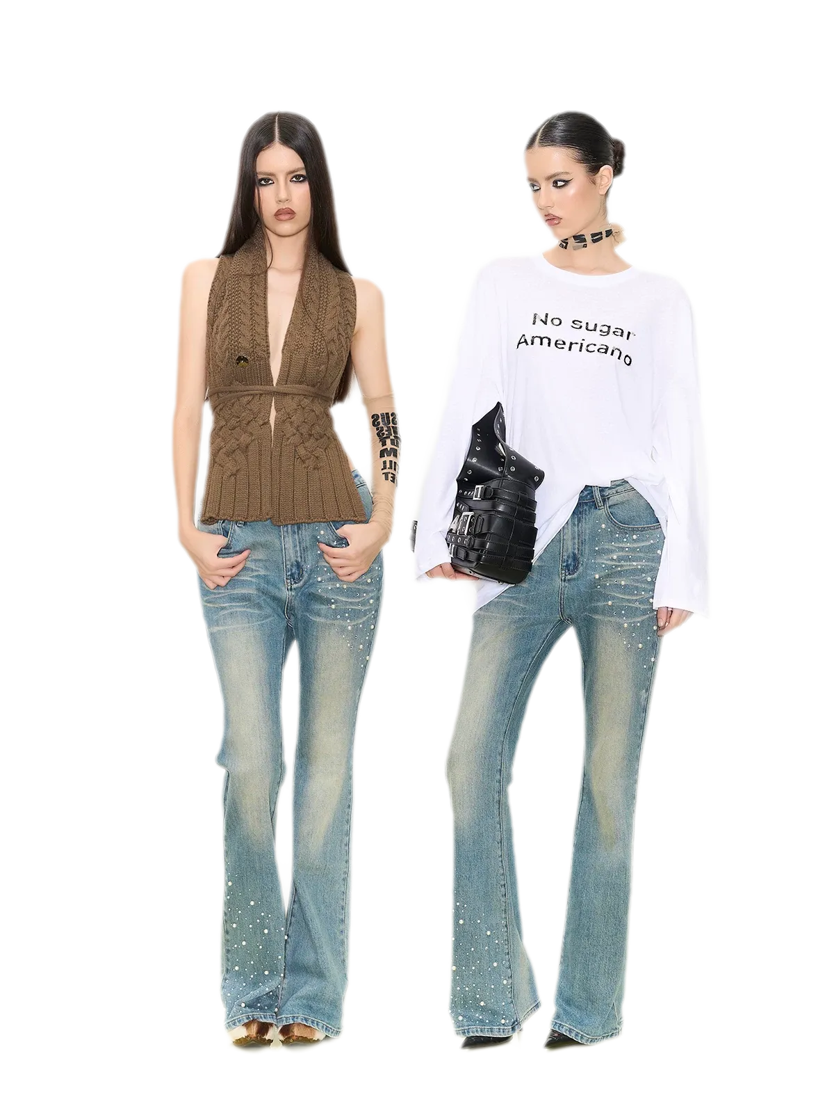 Pearl Embellished Straight Jeans