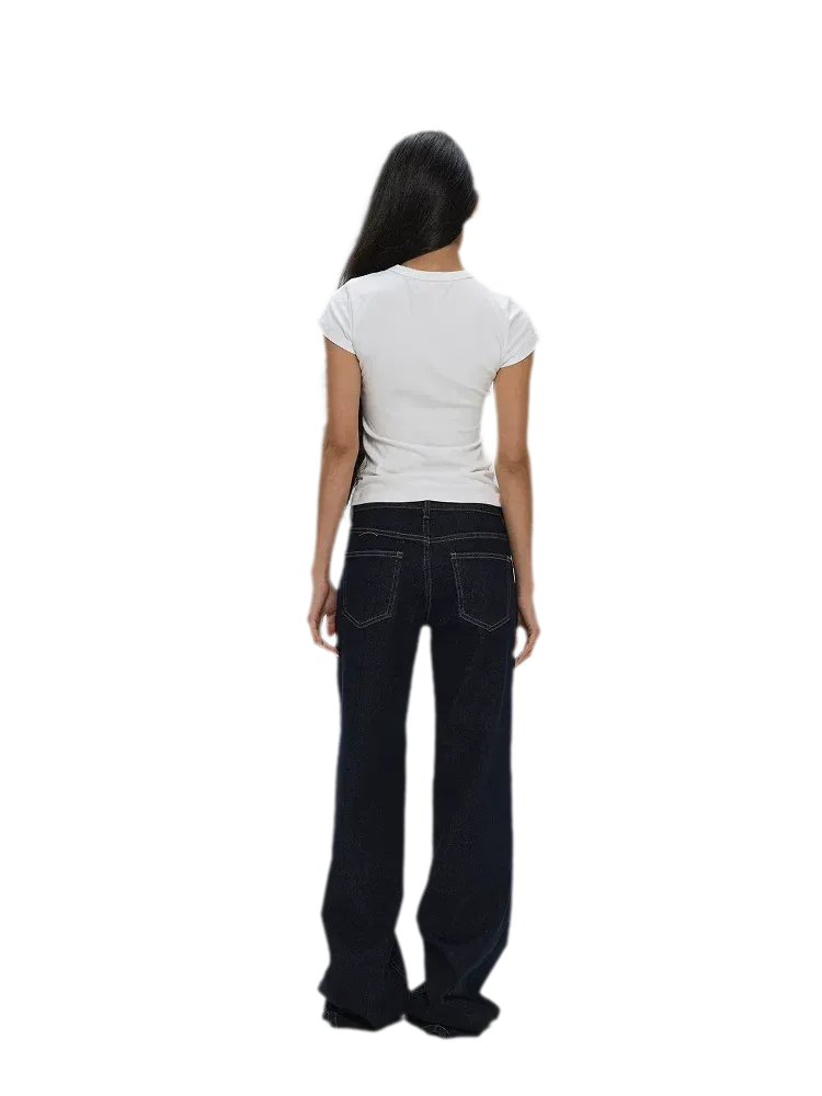 Raw Denim Low-Rise Wide-Leg Jeans