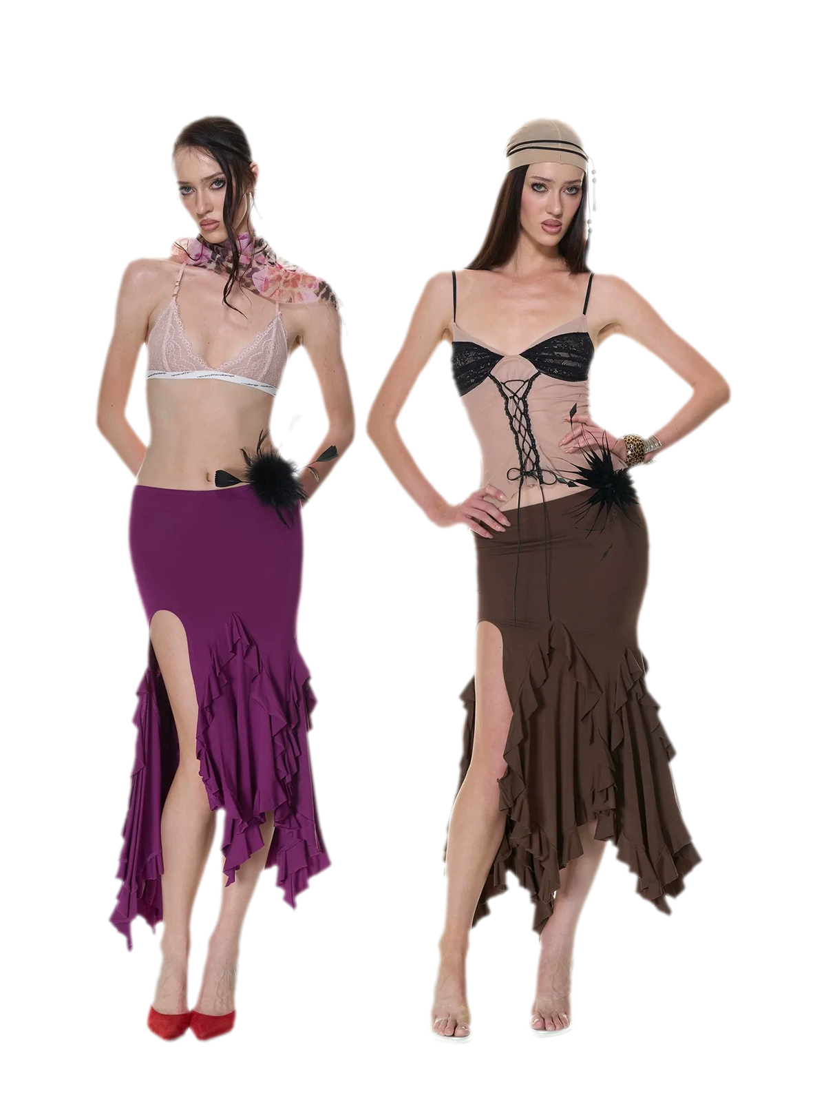 Ruched Ruffle Skirt Set