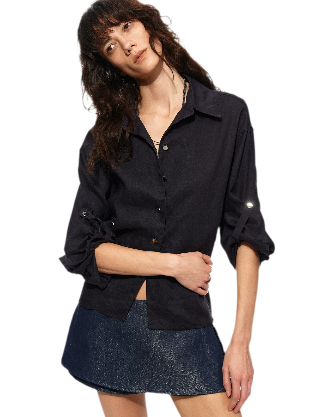 Linen Textured Waist-Shaping Shirt