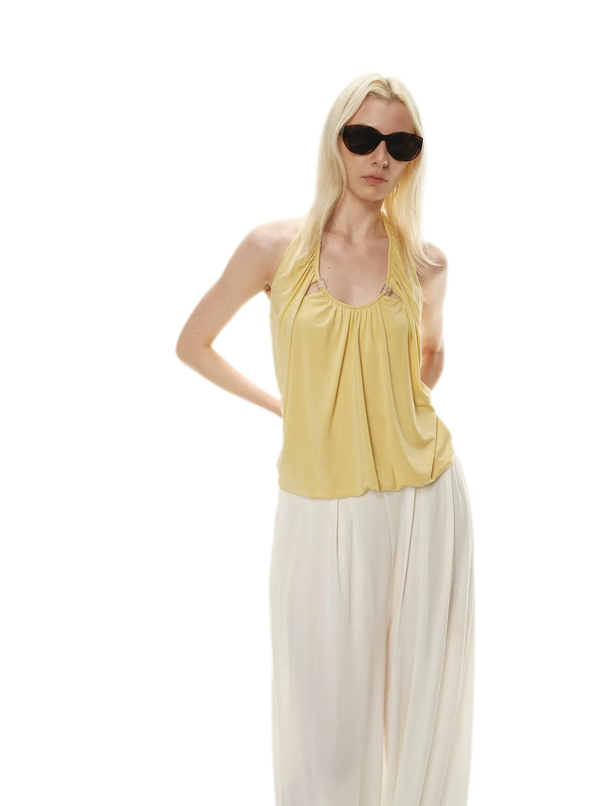 Modal Draped Halter Top with Pearl Neckline