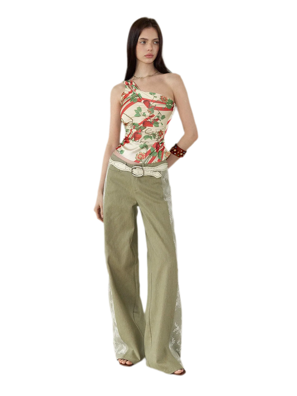 Retro Lace Spliced Loose Jeans